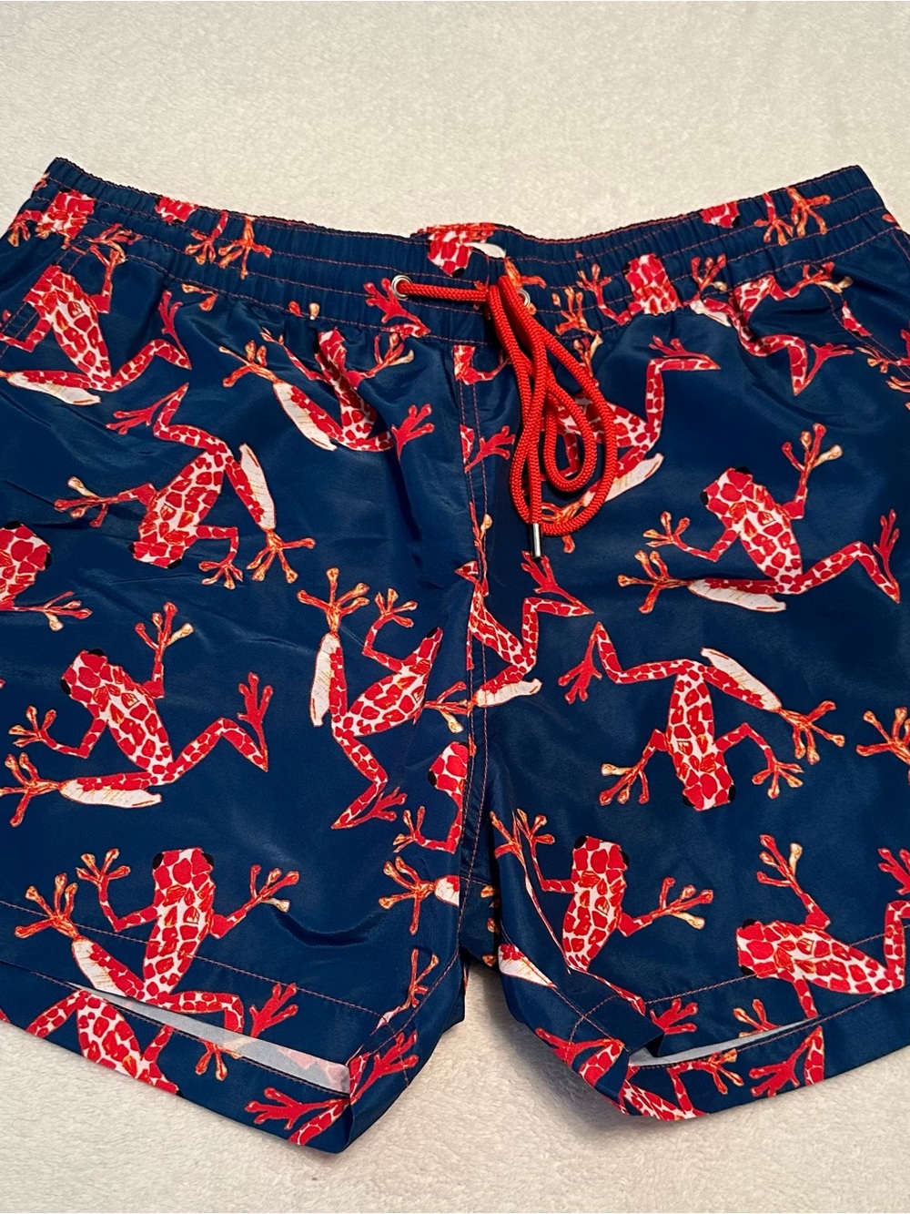 Paul Smith Navy Swim Trunks with Red Frog Print
